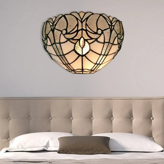 Stained Glass Wall Sconce: Traditional Bowl Design | 1 Head Mini Lighting For Living Room White