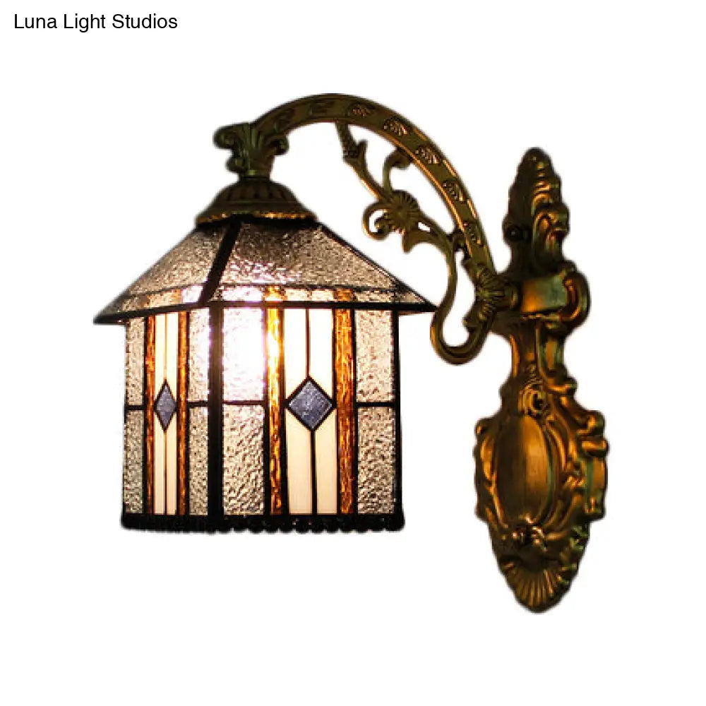 Stained Glass Wall Sconce With Mission Style Design In Brass - Perfect Bedroom Lighting