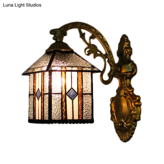 Stained Glass Wall Sconce With Mission Style Design In Brass - Perfect Bedroom Lighting