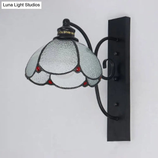 Stained Glass Wall Sconce With Scalloped Design And 3 Lights In White Clear Blue