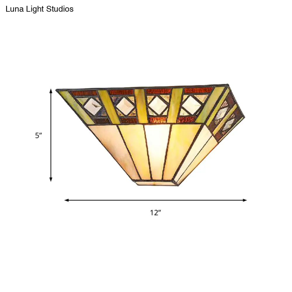 Stained Glass Wall Sconce With Trapezoid Shade - Perfect For Bedroom Lighting