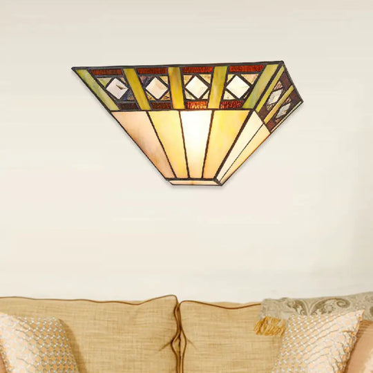 Stained Glass Wall Sconce With Trapezoid Shade - Perfect For Bedroom Lighting Beige