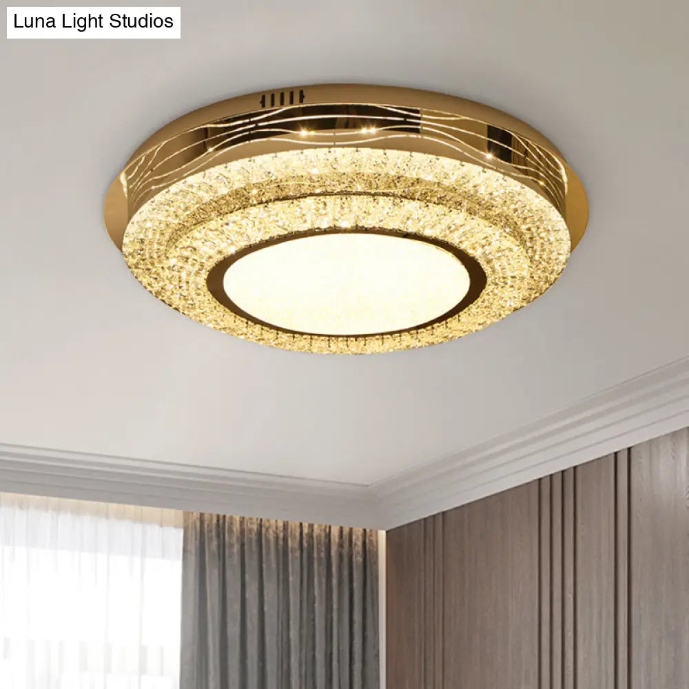 Stainless - Steel Crystal Led Bedroom Flush Mount Lamp: Modernist Round Flushmount Lighting