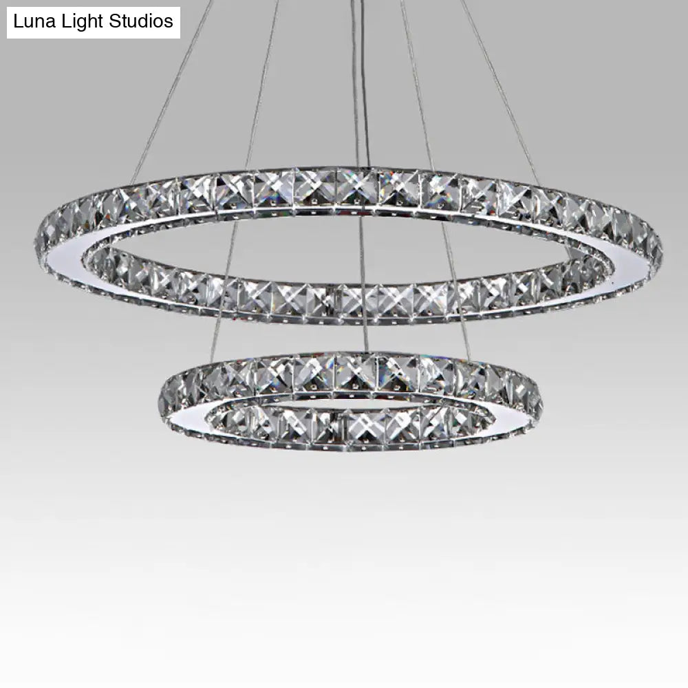 Modern Interlacing Rings Chandelier: Stainless Steel Pendant Light For Bedrooms Clear / 8+16 Natural