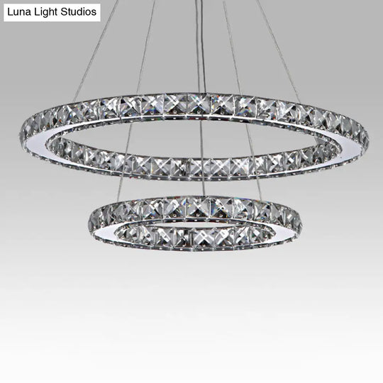 Modern Interlacing Rings Chandelier: Stainless Steel Pendant Light For Bedrooms Clear / 8+16 Natural