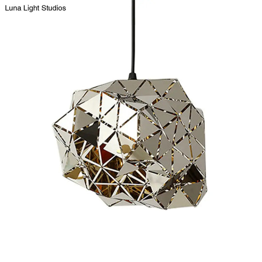 Stainless Steel Laser Cut Panel Pendant - Modern 1-Light Silver Hanging Light Fixture 10’/14’ Width