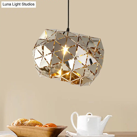 Stainless Steel Laser Cut Panel Pendant - Modern 1-Light Silver Hanging Light Fixture 10’/14’ Width