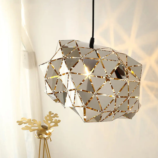 Stainless Steel Laser Cut Panel Pendant - Modern 1-Light Silver Hanging Light Fixture 10’/14’