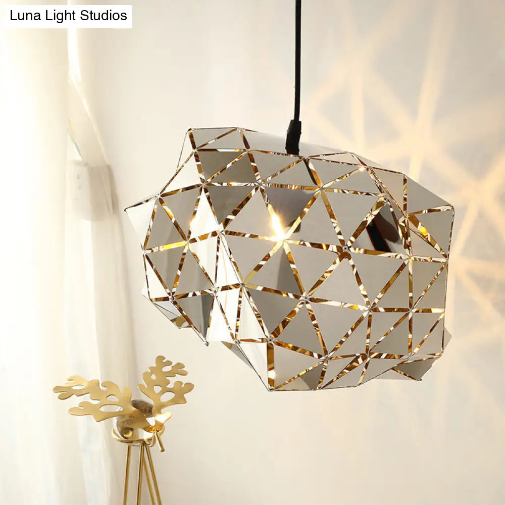 Modern Stainless Steel Laser Cut Panel Pendant - 1-Light Silver Hanging Light Fixture 10/14 Width /