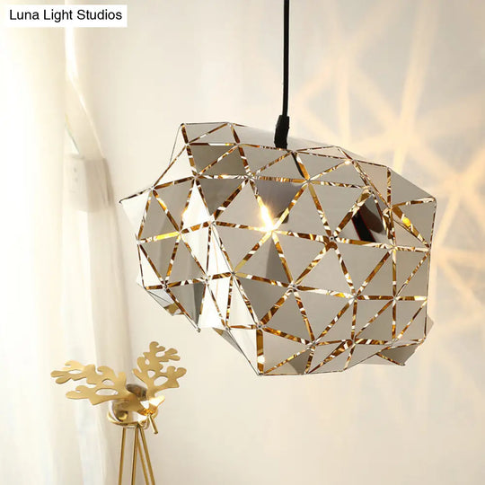 Modern Stainless Steel Laser Cut Panel Pendant - 1-Light Silver Hanging Light Fixture 10/14 Width /