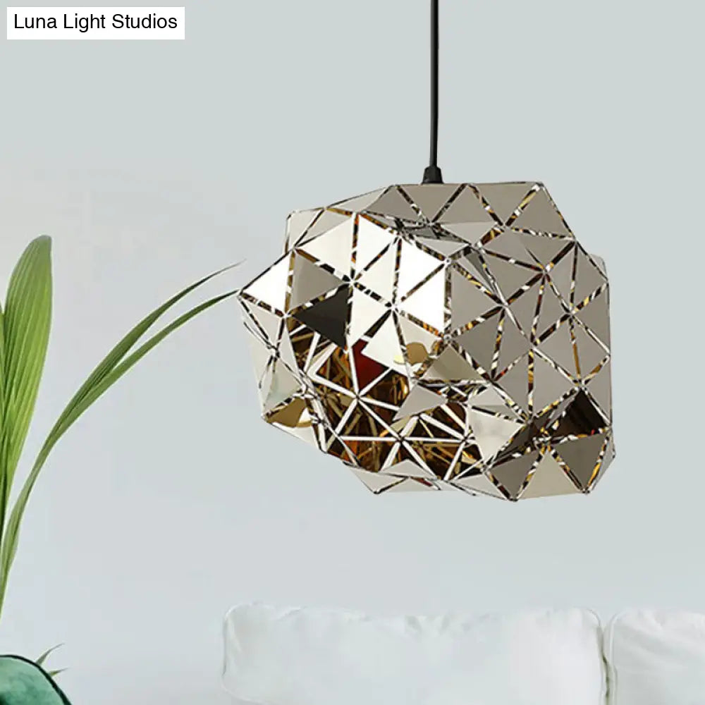 Modern Stainless Steel Laser Cut Panel Pendant - 1-Light Silver Hanging Light Fixture 10/14 Width /