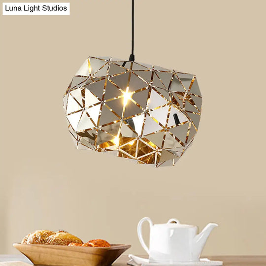 Modern Stainless Steel Laser Cut Panel Pendant - 1-Light Silver Hanging Light Fixture 10/14 Width