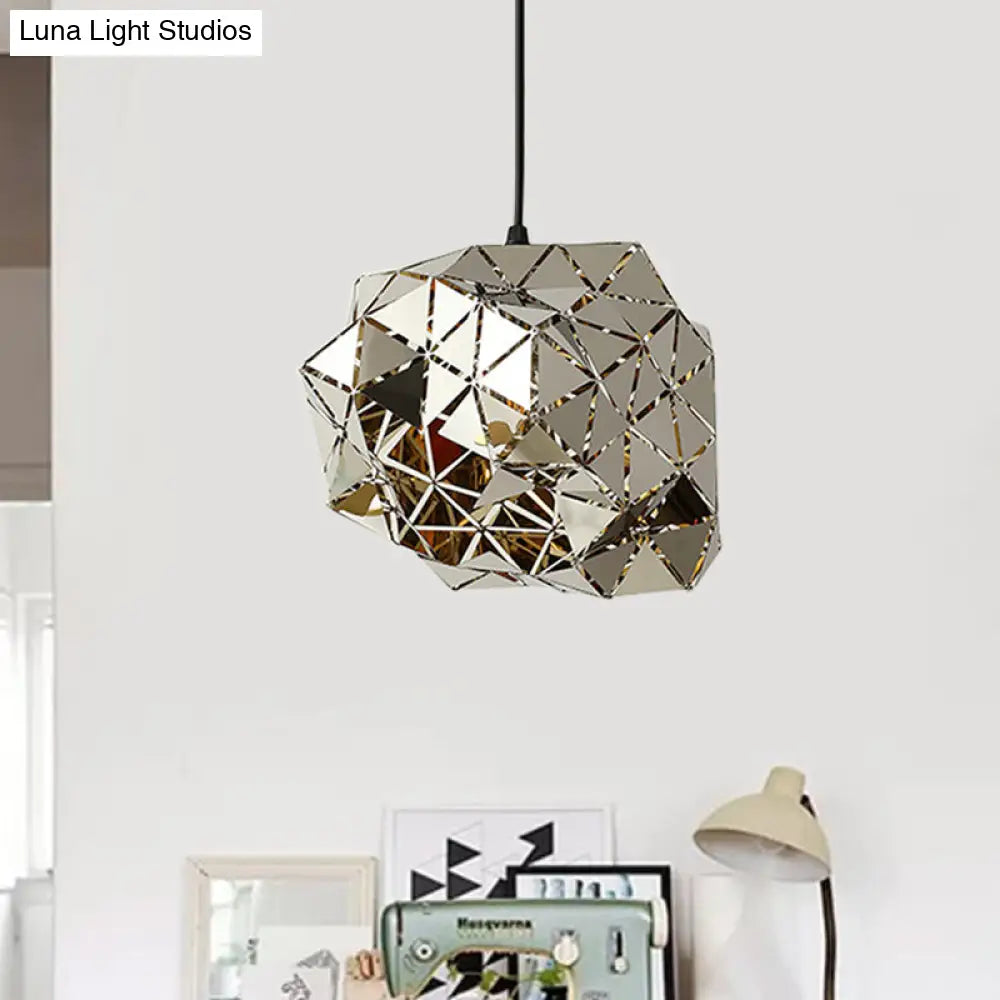 Stainless Steel Laser Cut Panel Pendant - Modern 1-Light Silver Hanging Light Fixture 10’/14’ Width