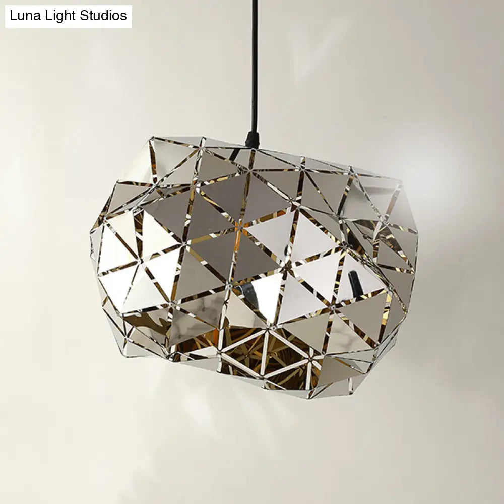 Stainless Steel Laser Cut Panel Pendant - Modern 1-Light Silver Hanging Light Fixture 10’/14’ Width