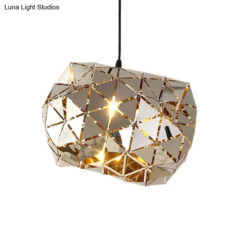 Stainless Steel Laser Cut Panel Pendant - Modern 1-Light Silver Hanging Light Fixture 10’/14’ Width