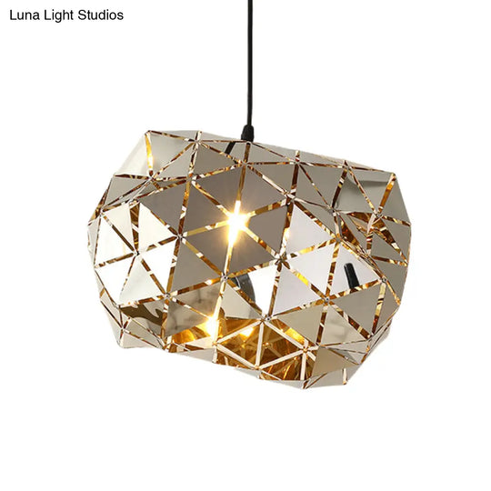 Stainless Steel Laser Cut Panel Pendant - Modern 1-Light Silver Hanging Light Fixture 10’/14’ Width