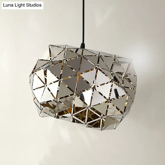 Modern Stainless Steel Laser Cut Panel Pendant - 1-Light Silver Hanging Light Fixture 10/14 Width