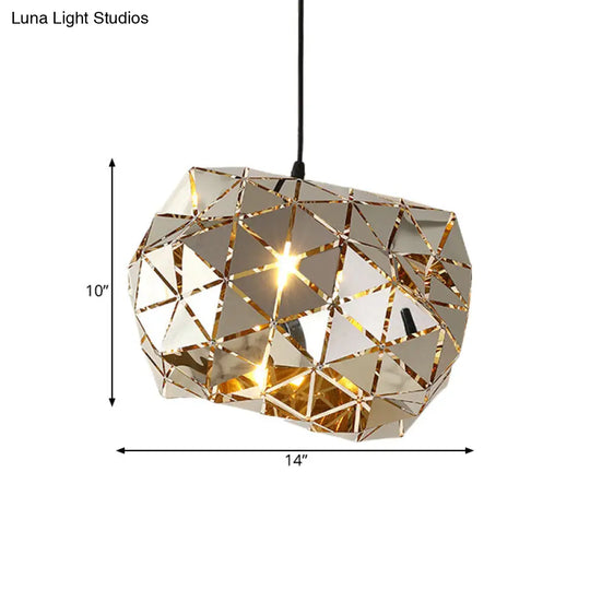 Modern Stainless Steel Laser Cut Panel Pendant - 1-Light Silver Hanging Light Fixture 10/14 Width