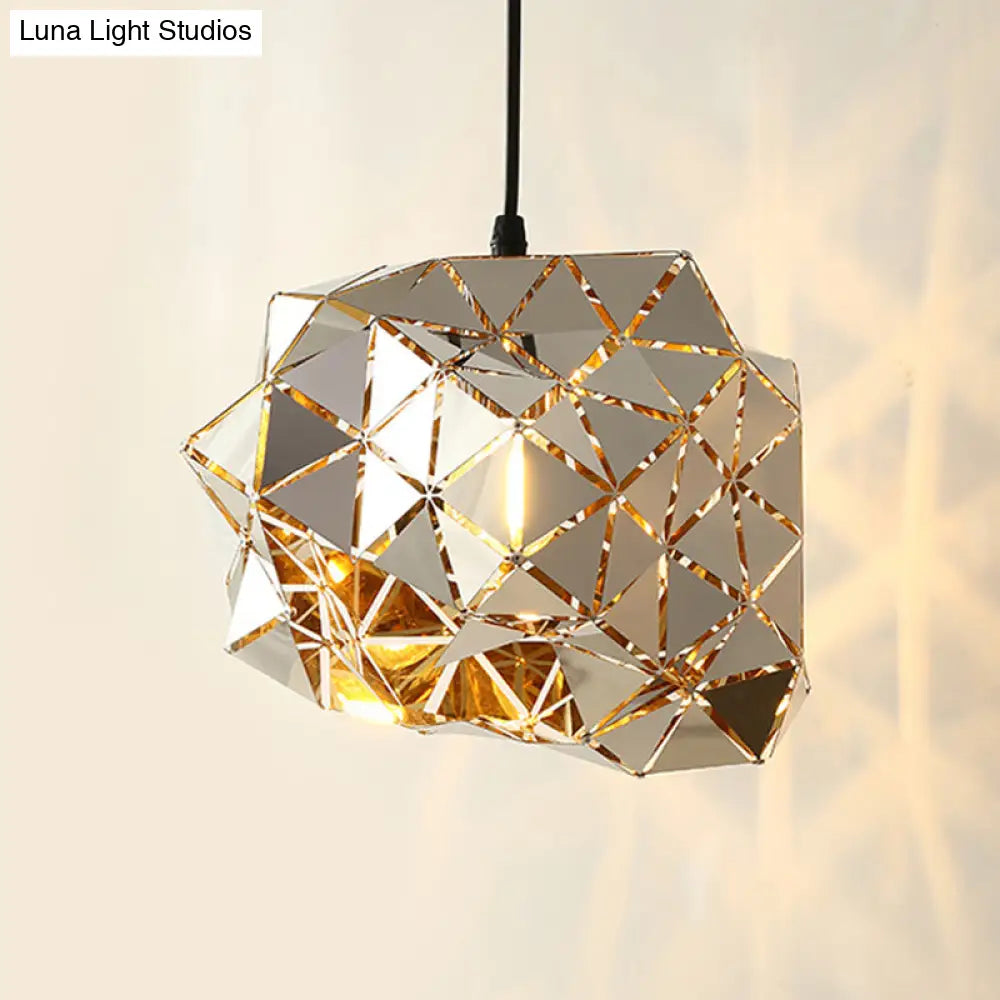 Stainless Steel Laser Cut Panel Pendant - Modern 1-Light Silver Hanging Light Fixture 10’/14’ Width