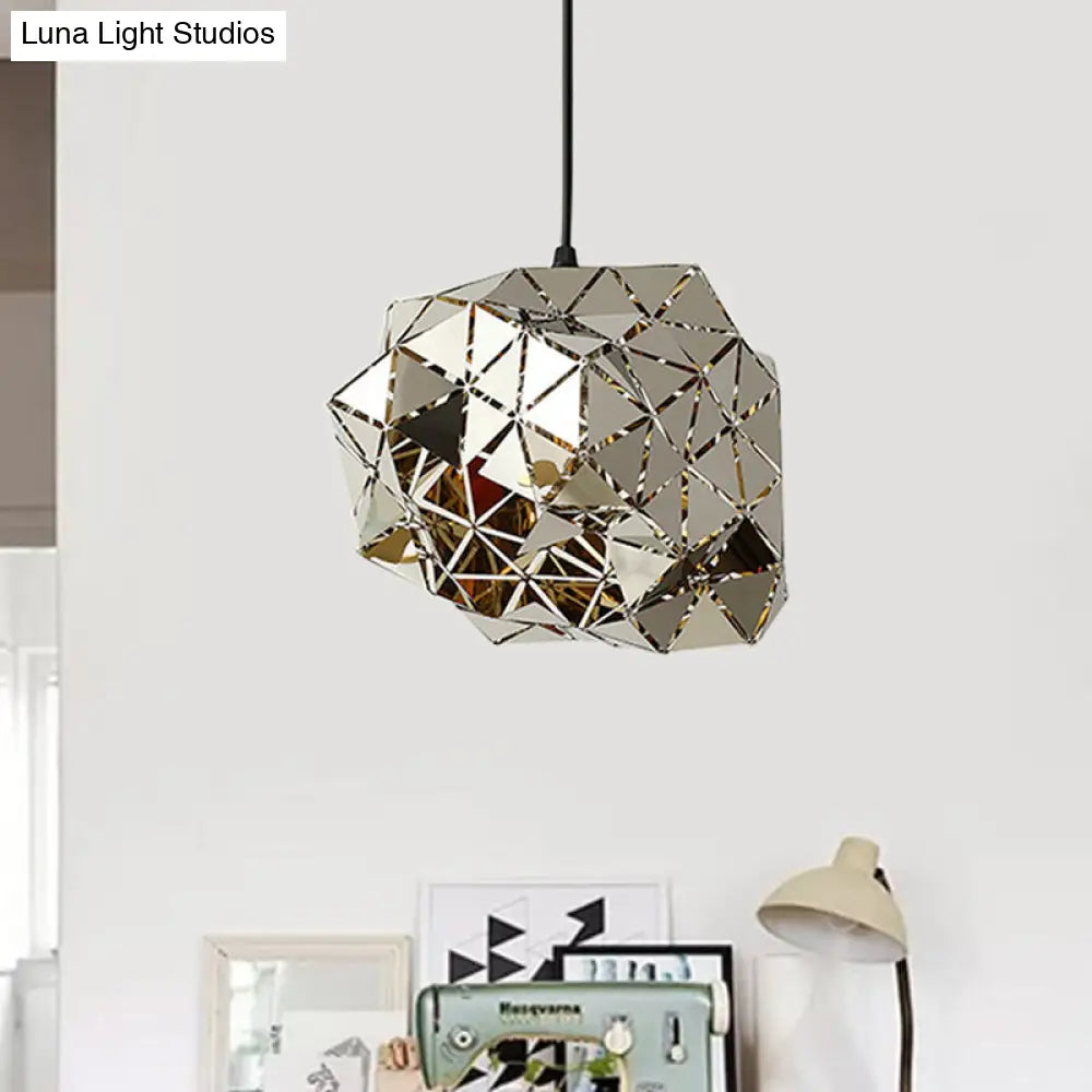 Modern Stainless Steel Laser Cut Panel Pendant - 1-Light Silver Hanging Light Fixture 10/14 Width