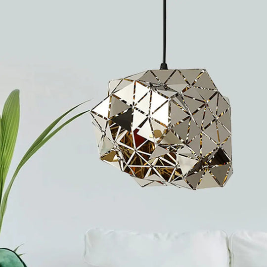 Stainless Steel Laser Cut Panel Pendant - Modern 1-Light Silver Hanging Light Fixture 10’/14’