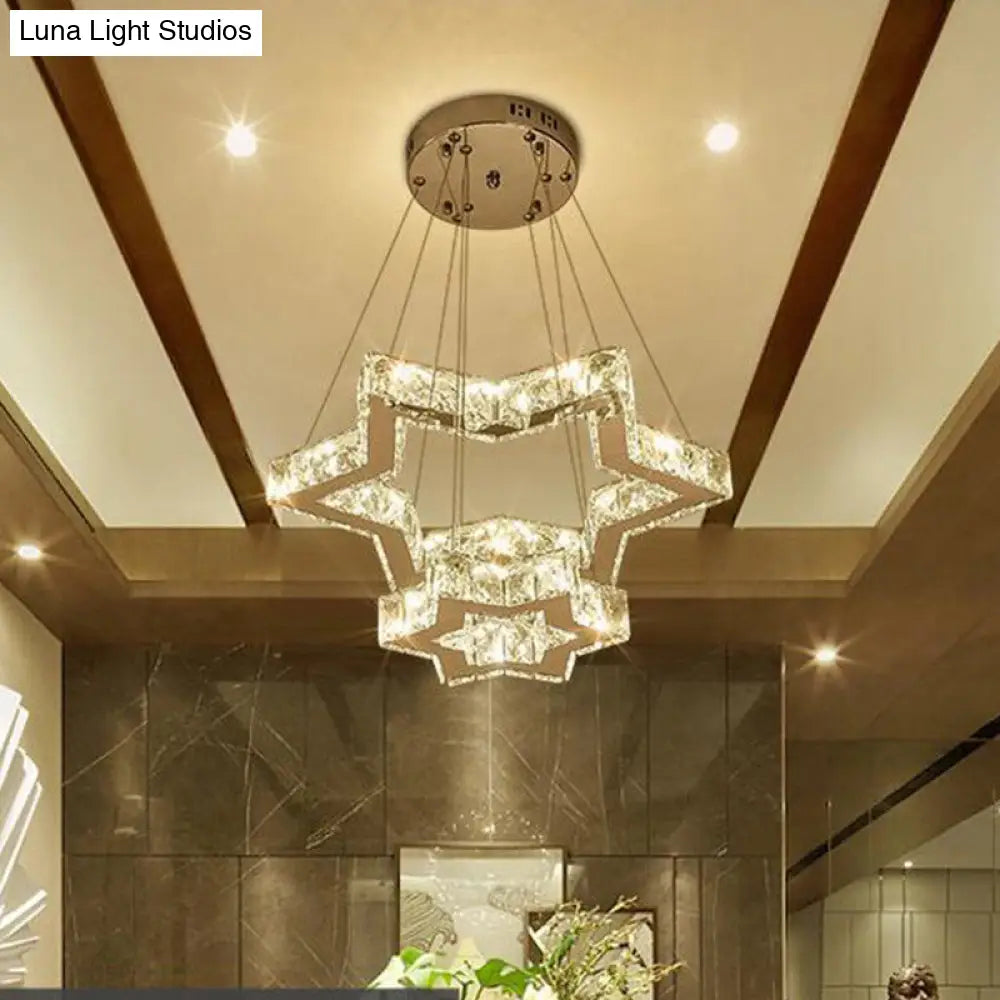 Modern Crystal Five-Pointed Star Chandelier - Led Ceiling Light Stainless-Steel Finish Warm/White/3