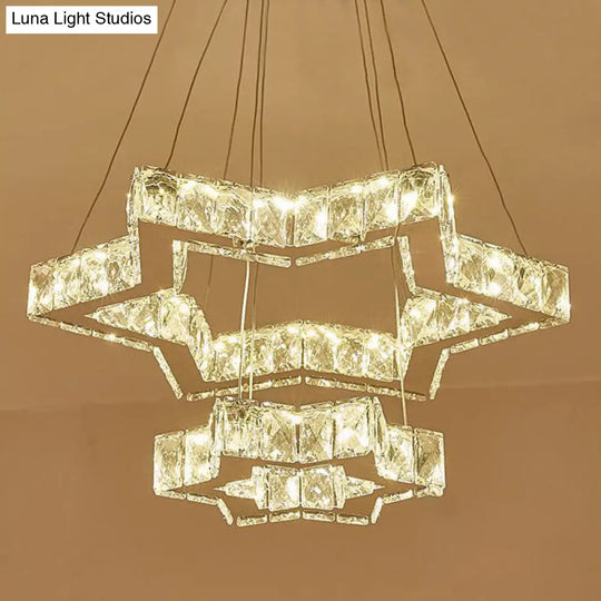 Modern Crystal Five-Pointed Star Chandelier - Led Ceiling Light Stainless-Steel Finish Warm/White/3