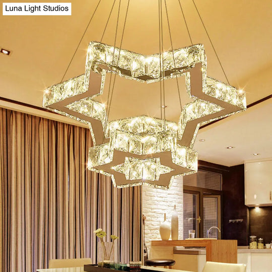 Modern Crystal Five-Pointed Star Chandelier - Led Ceiling Light Stainless-Steel Finish Warm/White/3