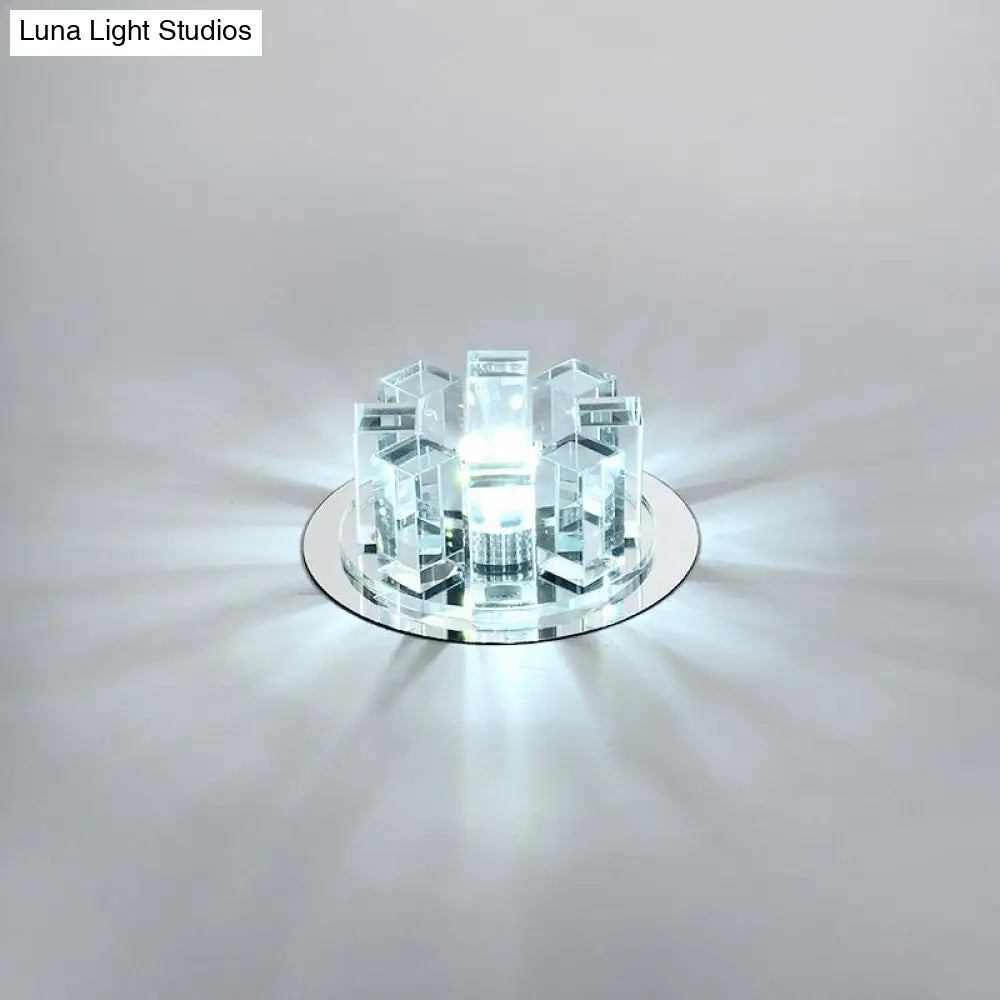 Stainless Steel Led Ceiling Flush Light With Simplicity Crystal Block Design For Entryway