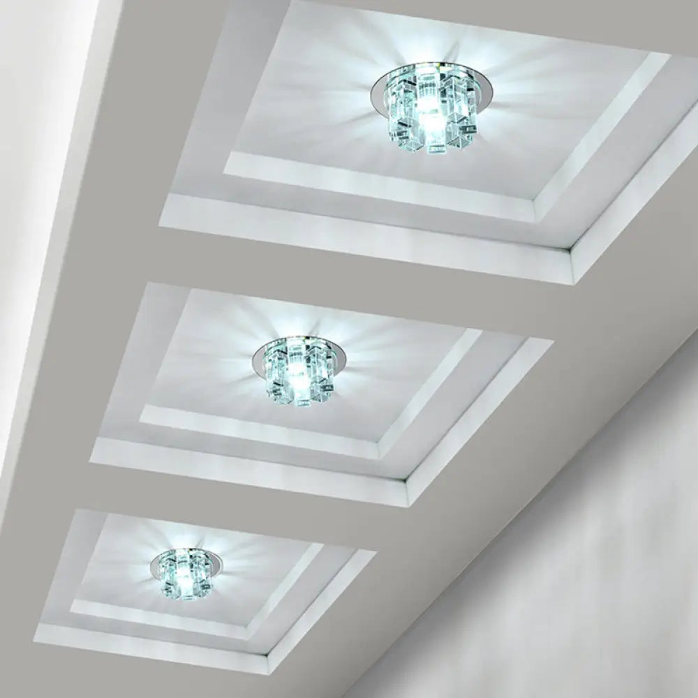 Stainless Steel Led Ceiling Flush Light With Simplicity Crystal Block Design For Entryway Clear /