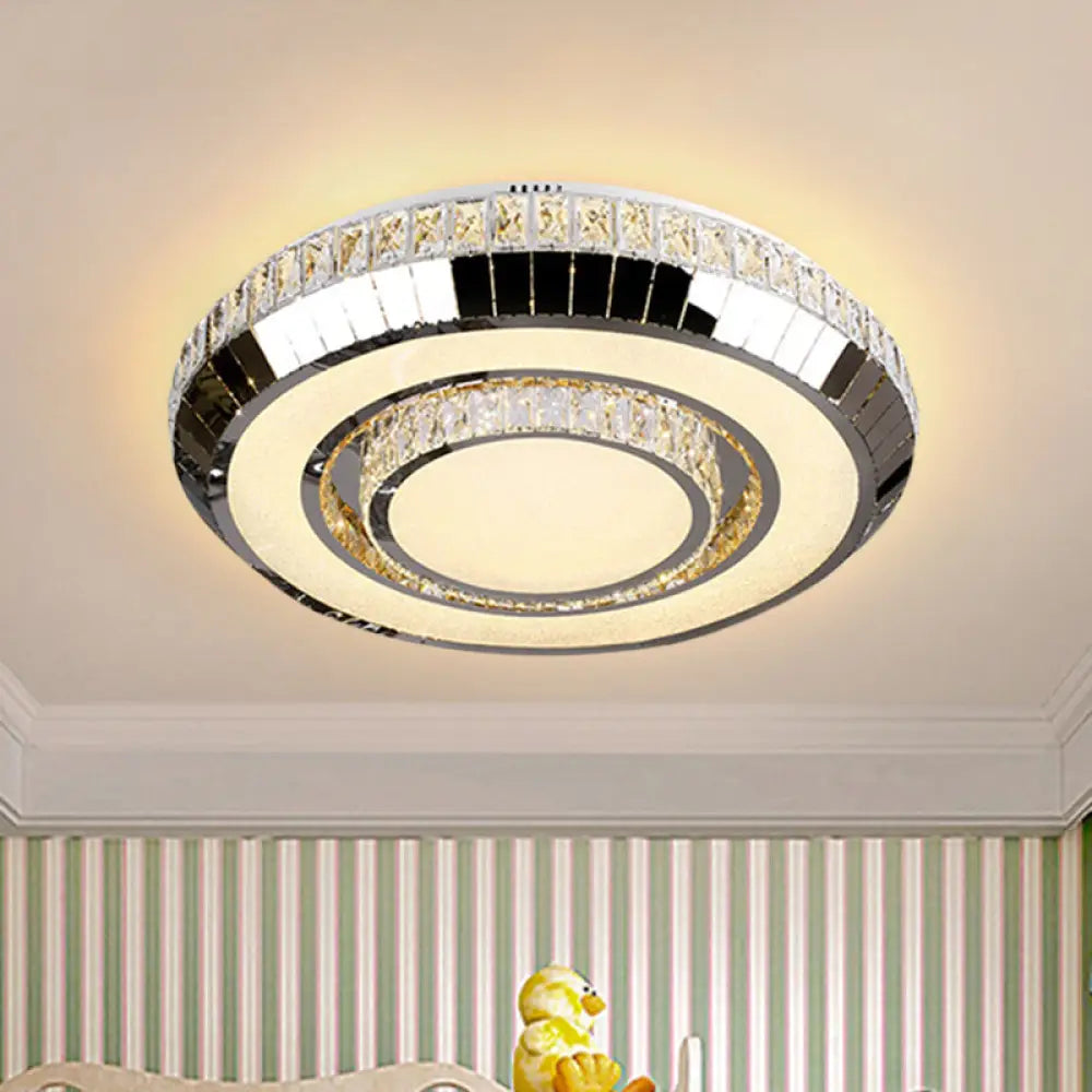 Stainless Steel Led Ceiling Light With Beveled Glass Crystal Stainless - Steel