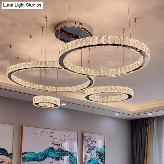 Modern Crystal Led Ceiling Light For Living Room - Stainless Steel Ring Design Stainless-Steel / 4