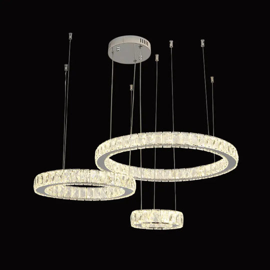 Stainless-Steel Led Crystal Ceiling Light For Modern Living Room Décor / 3 Tiers 31.5’