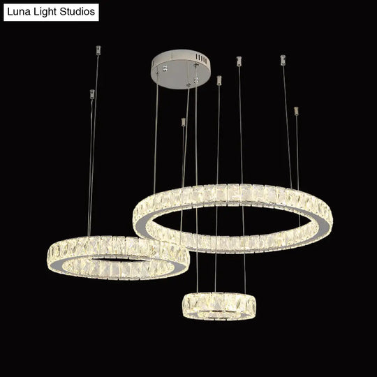 Modern Crystal Led Ceiling Light For Living Room - Stainless Steel Ring Design Stainless-Steel / 3