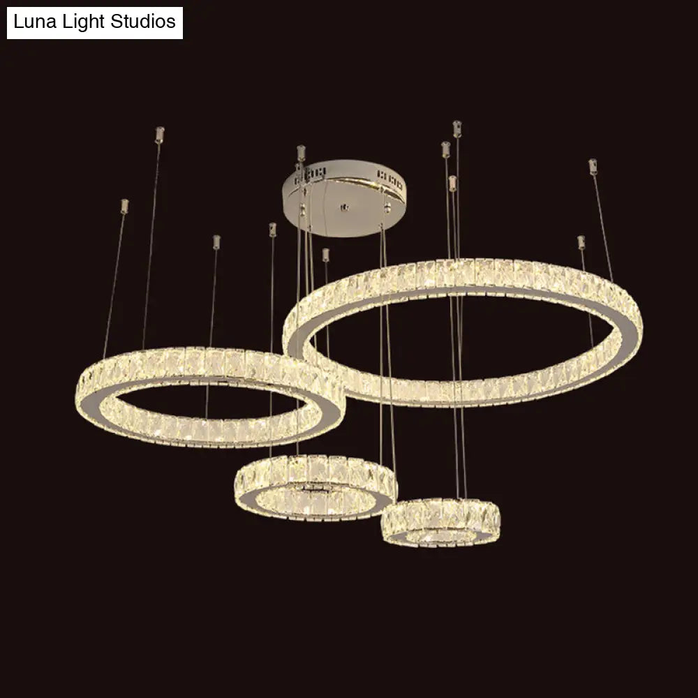 Modern Crystal Led Ceiling Light For Living Room - Stainless Steel Ring Design