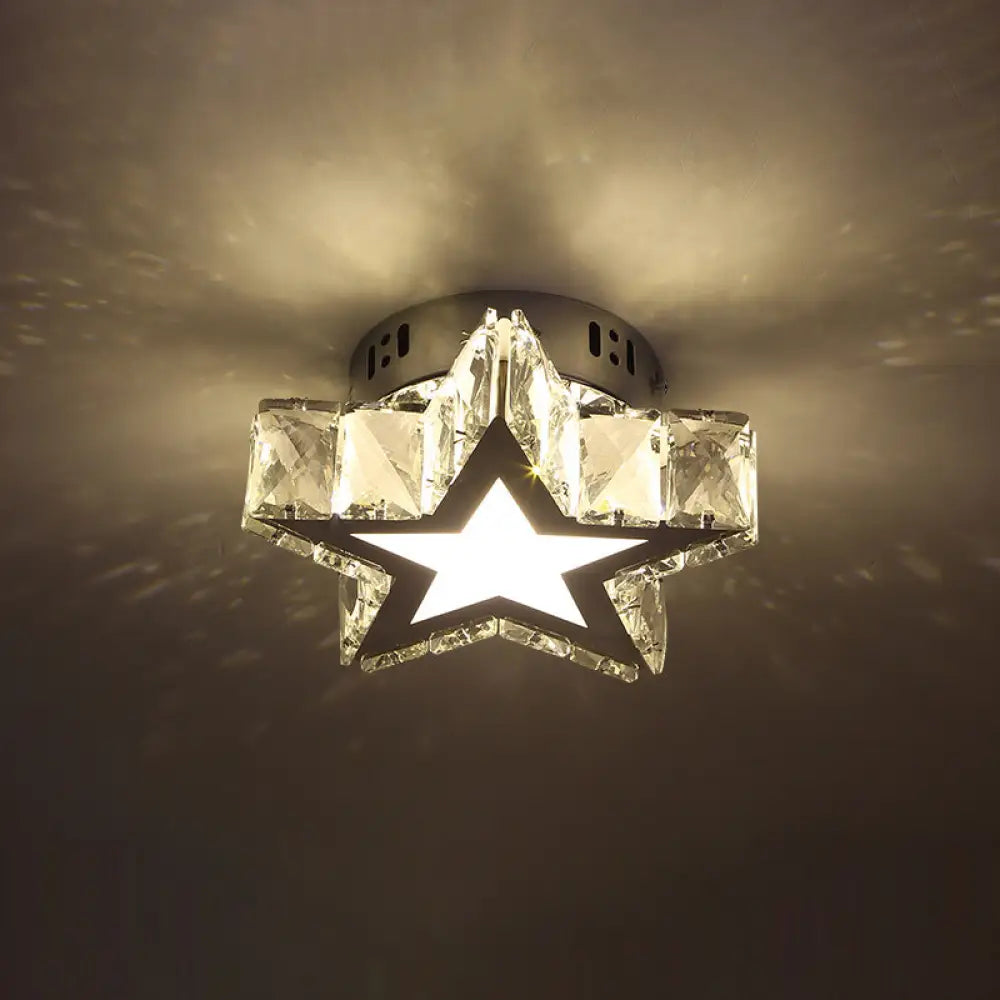 Stainless - Steel Led Crystal Flush Mount Ceiling Light: Modern Star Design For Corridors / Small