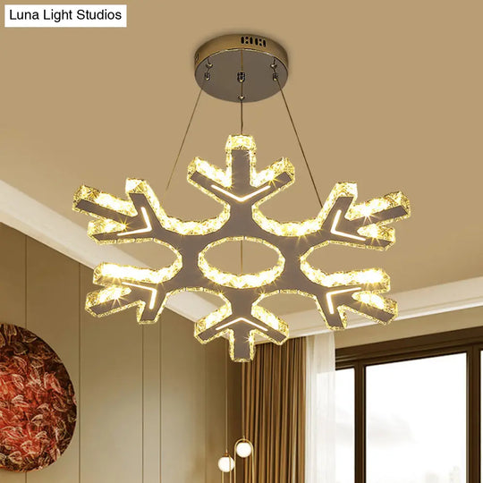 Stainless-Steel Led Crystal Pendant Light - Modern Snowflake Chandelier For Corridor Ceiling