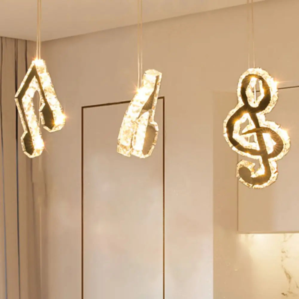 Stainless-Steel Led Crystal Suspension Light Pendant With Musical Note Design - Minimalistic