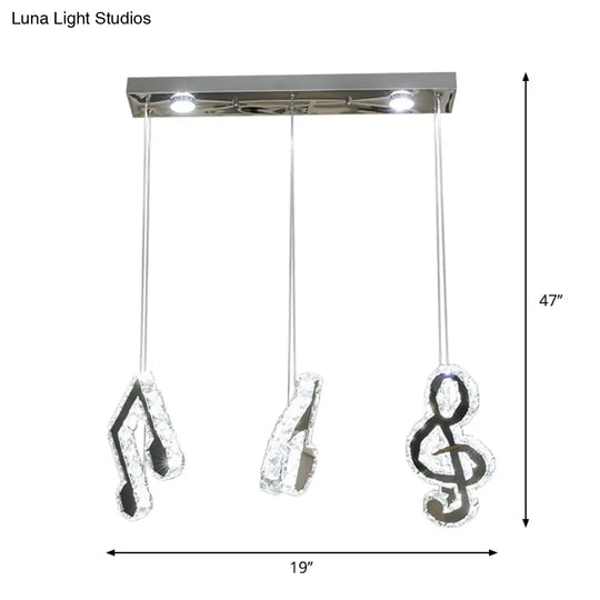 Stainless-Steel Led Crystal Suspension Light Pendant With Musical Note Design - Minimalistic