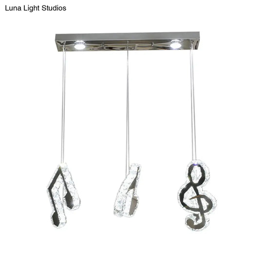 Stainless-Steel Led Crystal Suspension Light Pendant With Musical Note Design - Minimalistic