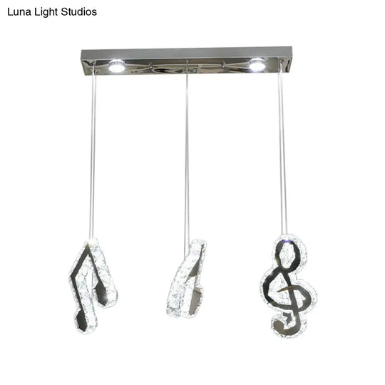 Minimalist Cut Crystal Led Pendant Light With Musical Note Suspension - Stainless Steel Lamp