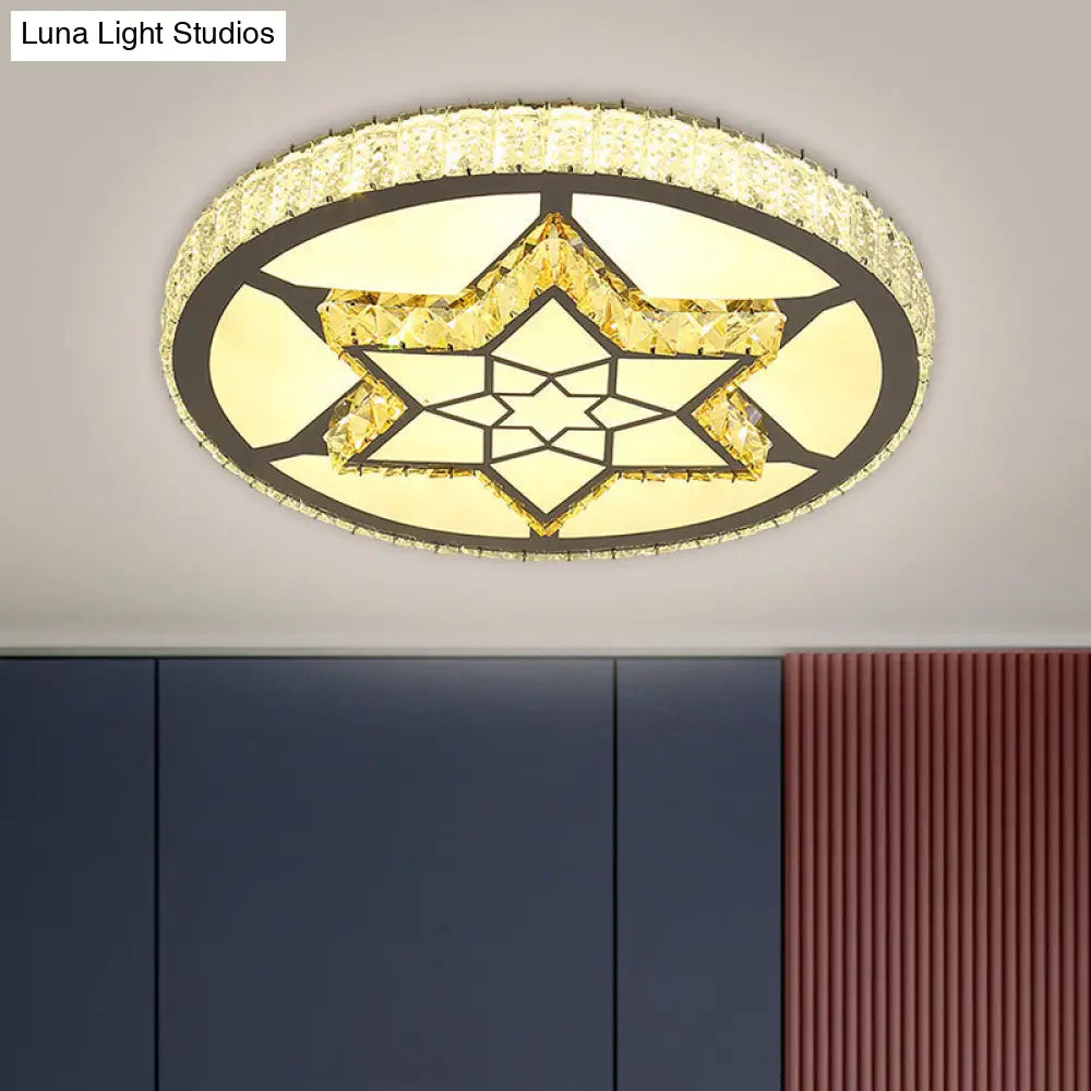 Stainless-Steel Led Flush Mount Ceiling Light With Clear Crystal Block Design