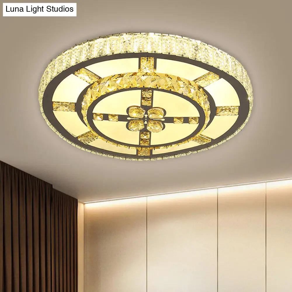 Stainless-Steel Led Flush Mount Ceiling Light With Clear Crystal Block Design / C