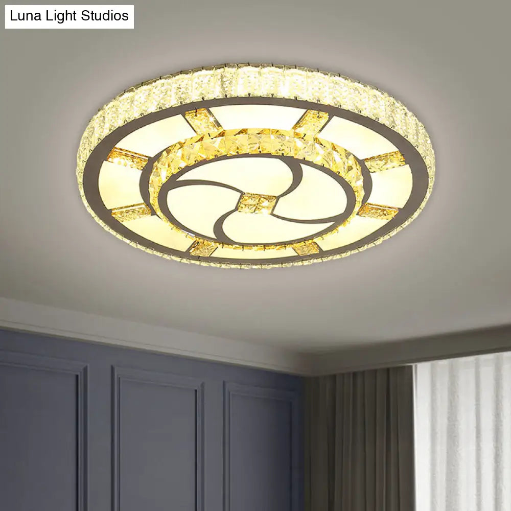 Stainless - Steel Led Flush Mount Ceiling Light With Clear Crystal Block Design