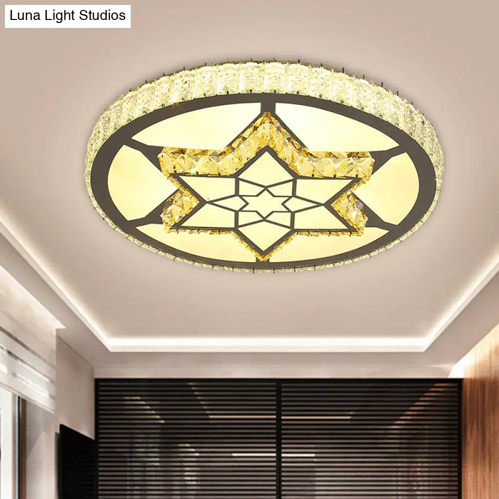 Stainless-Steel Led Flush Mount Ceiling Light With Clear Crystal Block Design / A