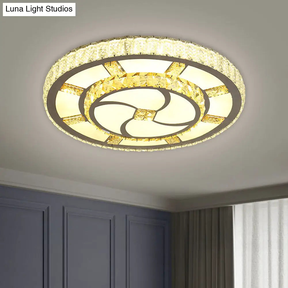 Stainless-Steel Led Flush Mount Ceiling Light With Clear Crystal Block Design