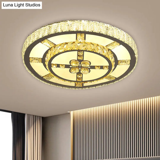 Stainless-Steel Led Flush Mount Ceiling Light With Clear Crystal Block Design