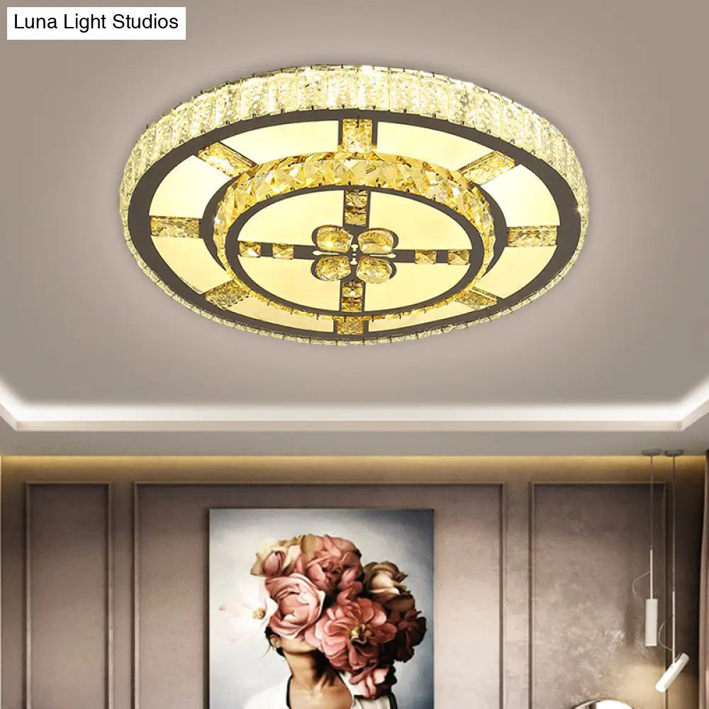 Stainless - Steel Led Flush Mount Ceiling Light With Clear Crystal Block Design