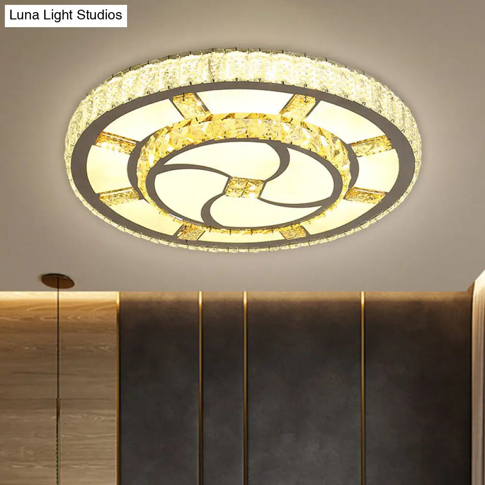 Stainless-Steel Led Flush Mount Ceiling Light With Clear Crystal Block Design / B