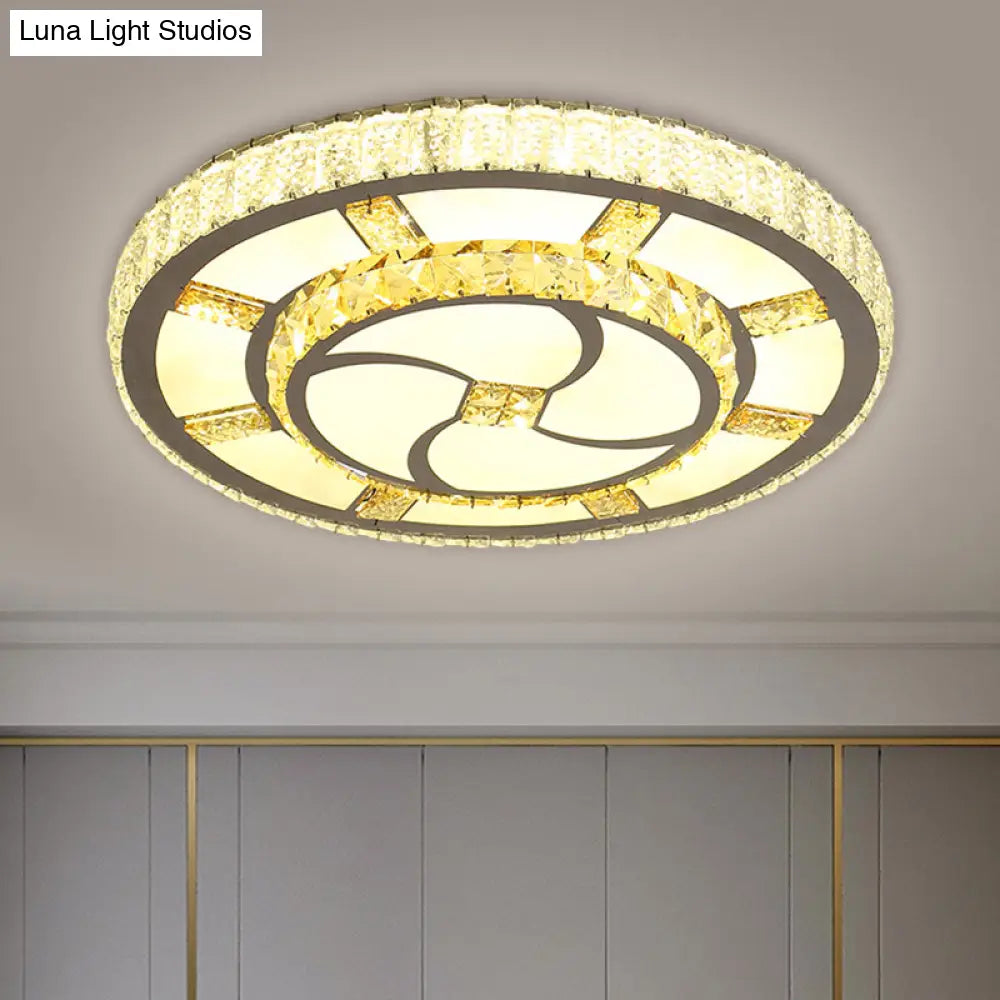 Stainless - Steel Led Flush Mount Ceiling Light With Clear Crystal Block Design